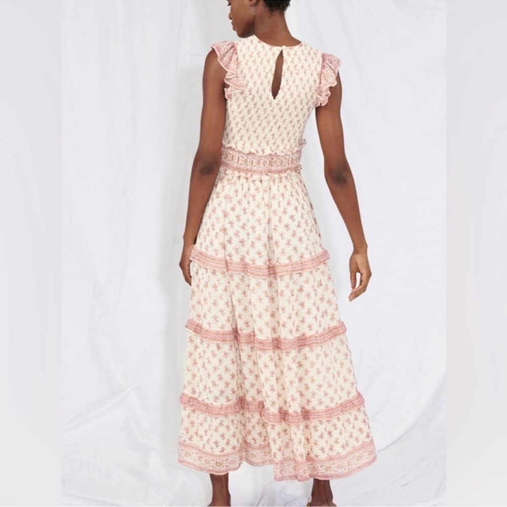 Saylor Hal Dress Tiered Midi Maxi Floral Pink White Cotton Sundress Resortwear - Picture 2 of 13
